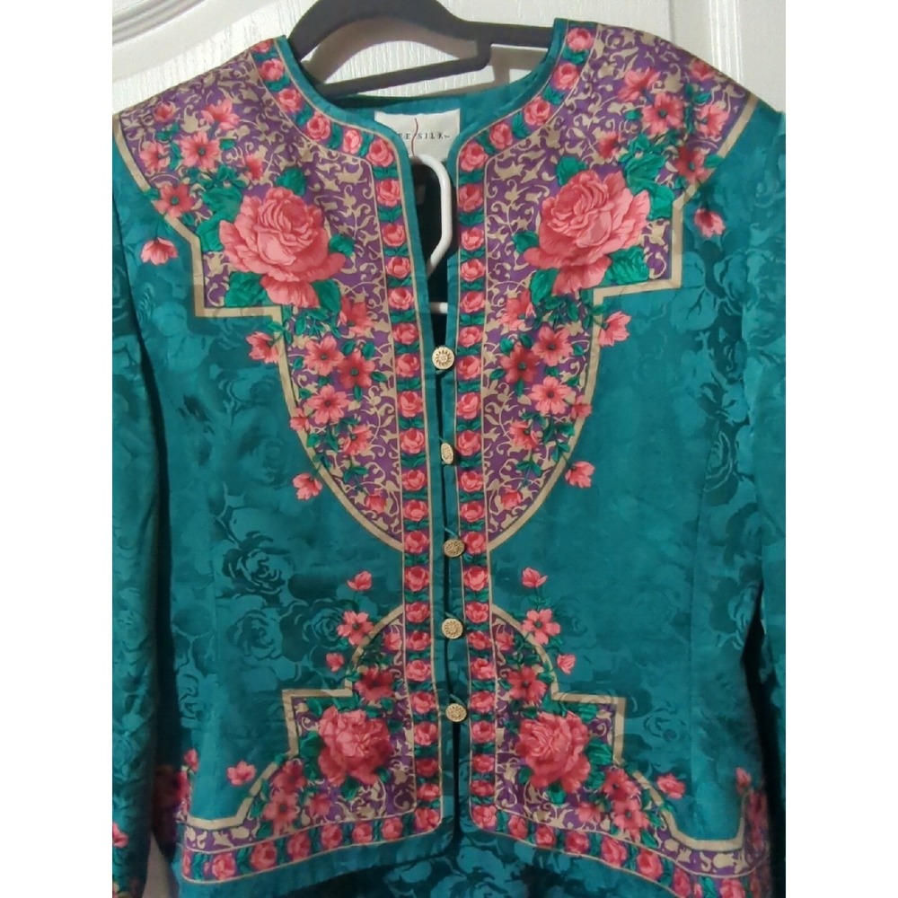 Adrianna Papell Safe Silk Women Size 14 Skirt Suit 2 Jacket English Rose Vintage - Picture 2 of 12